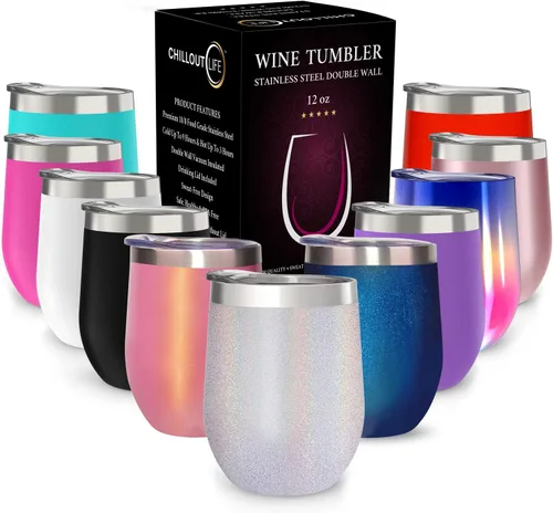 Vista 43 de CHILLOUT LIFE - Vaso de acero inoxidable de 12 onzas con tapa y caja de regalo, diseño de viaje con recubrimiento en polvo, aislamiento al vacío