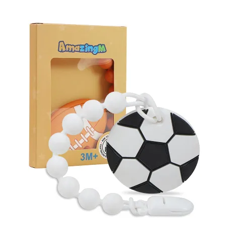 Vista 9 de Pelota deportiva de silicona de grado alimenticio para bebés con soporte para chupete, juguetes para aliviar el dolor de dentición, juego de regalo