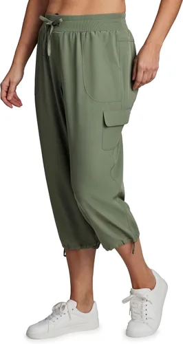 Vista 2 de RBX Active - Pantalón capri de talla grande con cordón, ligero, tejido elástico y estilo cargo, para mujer Albahaca