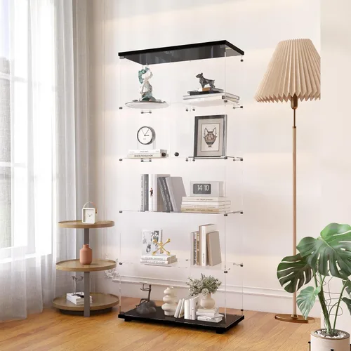 Vista 17 de Gabinete de Exhibición de Vidrio de 2 Niveles 14.3''P x 31.7''A x 33.7''Al, Gabinetes Curio de 2 Puertas de Colección Vitrina de Exhibición