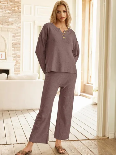 Vista 4 de EFAN Conjunto de 2 piezas a juego para mujer, conjunto de sudadera de punto acogedor para descansar