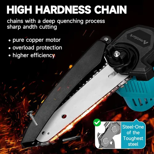 Vista 7 de Mini motosierra de mano inalámbrica de 6 pulgadas con engrasador automático, motosierra eléctrica portátil para cortar árboles/madera, bloqueo