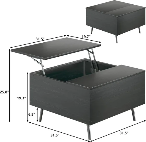 Vista 2 de HUAHUU Mesa auxiliar elevable, cuadrada de 31.5 pulgadas, con almacenamiento, mesa de centro con compartimento oculto grande, mesa central con mesa