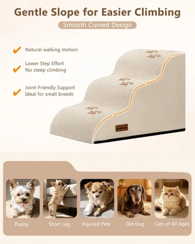 Vista 8 de Aodisman Escaleras para perros pequeños,Rampa para perros de 3 escalones Beige