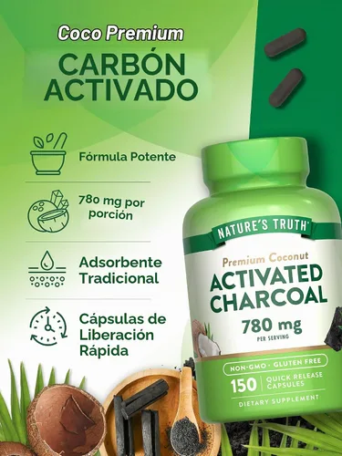 Vista 5 de Nature's Truth Cápsulas de carbón activado 780 mg 150 pastillas