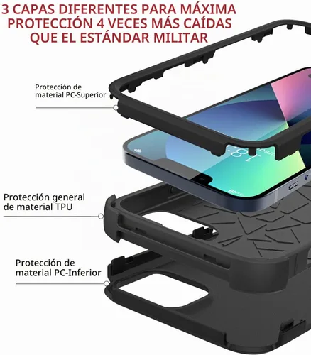 Vista 6 de Diverbox - Funda para iPhone 13 a prueba de golpes, caídas y polvo, funda de protección resistente para iPhone 13 de Apple, color negro
