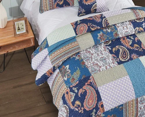 Vista 5 de Tache Home Colcha de cachemir floral bohemio rústico de algodón colcha de retazos