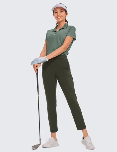 Vista 4 de CRZ YOGA - Pantalones deportivos de vestir con bolsillos para mujer, elasticidad de 4 vías, largo de 78 (al tobillo) ideales para golf, trabajo