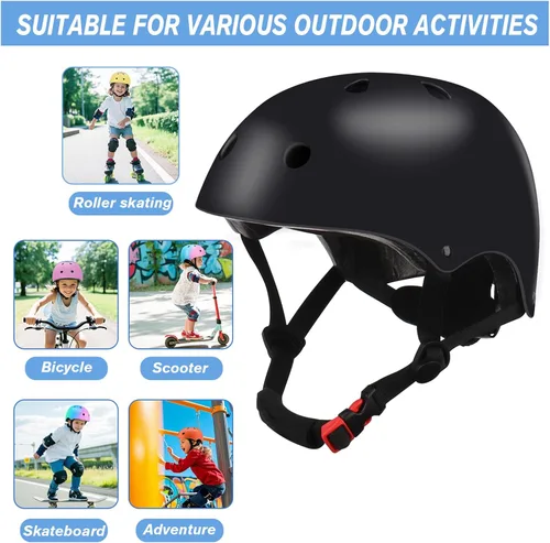 Vista 4 de Casco de bicicleta ajustable con gradiente de color para niños con set de rodilleras y coderas Equipo de seguridad multideporte para niños y niñas