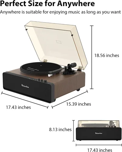 Vista 8 de Tocadiscos de vinilo con altavoces integrados, tocadiscos Bluetooth todo en uno para 33/45 RPM, tocadiscos de alta fidelidad para discos de vinilo