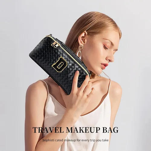Vista 5 de Yulaviniee Bolsa de maquillaje inicial, Negro -, Bolsa de maquillaje personalizada con letra inicial