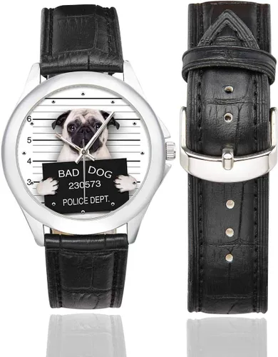 Vista 2 de Reloj de pulsera de cuero clásico para mujer, resistente al agua, de acero inoxidable, color negro