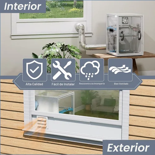 Vista 7 de Kit de ventilación de ventana Flamorrow con cubierta exterior Compatible con manguera de 3" y 4", paneles ajustables de sello de ventilación