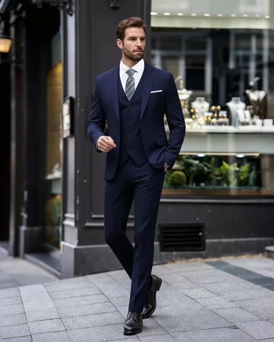 Vista 3 de EastSide Traje ajustado de 3 piezas para hombre, conjunto de blazer de un botón, chaqueta chaleco y pantalones