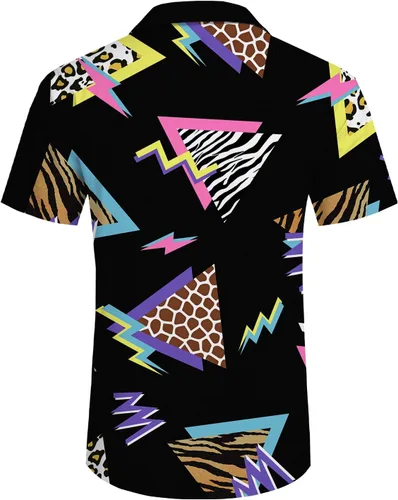 Vista 4 de Camisas geométricas vintage de los años 80 y 90 para hombre, estilo retro, casual, con botones, divertidas camisas de playa de verano