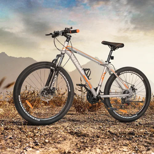 Vista 7 de Outroad - Bicicleta de montaña de 26 pulgadas, 7/21 velocidades/acero de alto carbono/marco de grado de aviación, freno de disco dual/V, bicicleta