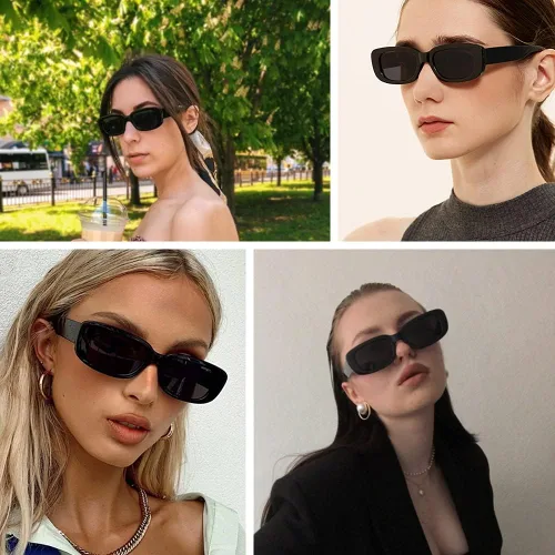 Vista 6 de Tskestvy Paquete de 2 lentes de sol rectangulares cuadrados para mujeres y hombres, Y2K retro a la moda, vintage, de los años 90, bonita estética