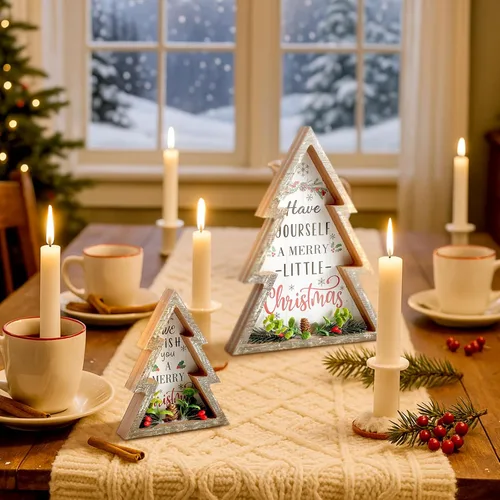 Vista 8 de Pinkunn 2 piezas de decoraciones de Navidad para el hogar, decoración de árbol de Navidad con piñas de madera rústica, centro de mesa de Navidad