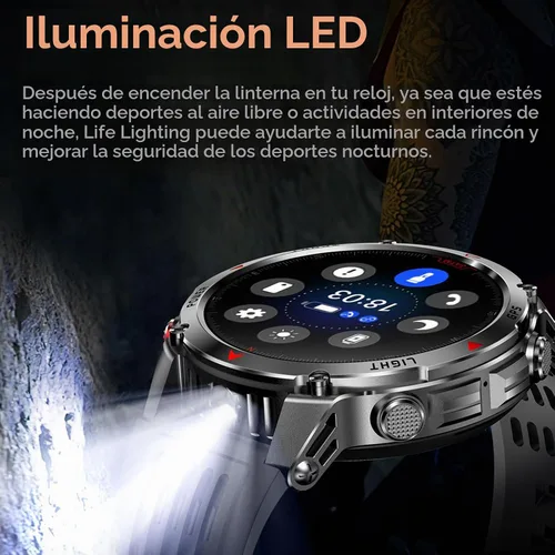 Vista 5 de Reloj inteligente impermeable para exteriores con pantalla de 1.46 pulgadas, GPS, linterna LED, brújula, batería de 540 mAh, más de 100 modos
