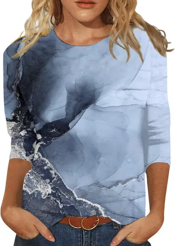 Vista 3 de Tops elegantes para mujer, estampado de moda para otoño e invierno, casual, cuello redondo, estampado de manga larga