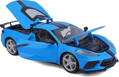 Vista 4 de Maisto 1:18 Edición Especial 2020 Chev Corvette Stingray Z51 (ala ala) Azul