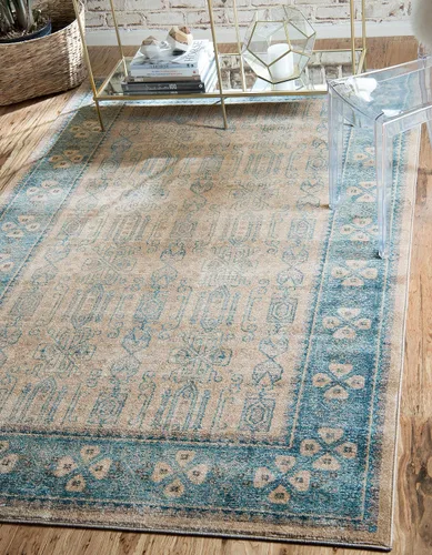 Vista 3 de Unique Loom Salzburg Collection - Alfombra clásica de diseño tradicional de inspiración oriental, 2 x 3 pies, color beige y azul