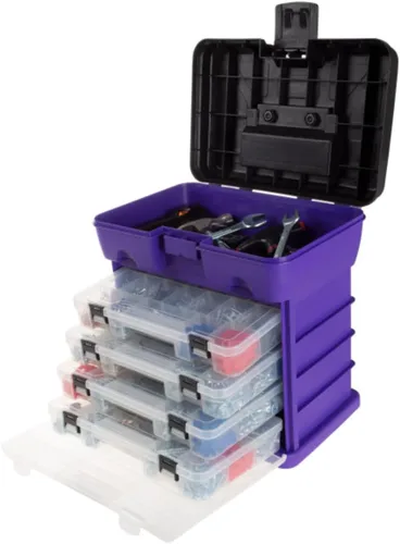 Vista 8 de Caja de herramientas Stalwart línea que cuenta con estantes, para piezas y artesanías, con 4 organizadores Rosa