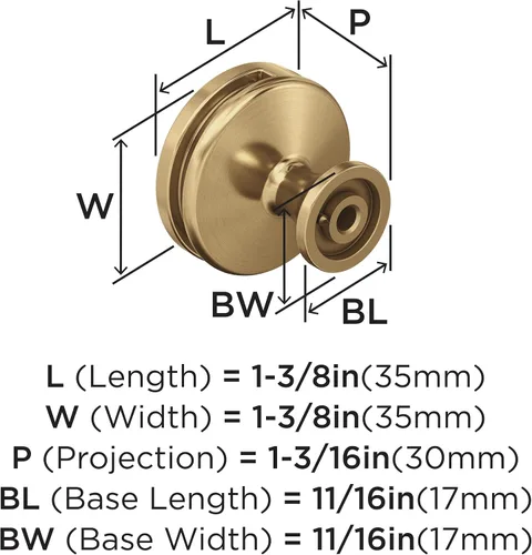 Vista 6 de Amerock Pomo para Gabinete Bronce Champán Pomo de Cajón de 1-3/8 Pulgadas (35 mm) de Diámetro Oberon Herrajes para Cocina y Baño
