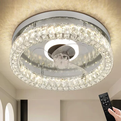 Vista 9 de CLAIRDAI Ventiladores de techo de cristal con luces, ventilador de techo de montaje empotrado con control remoto, ventilador de techo de perfil bajo
