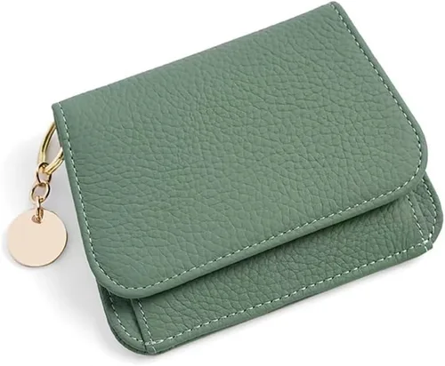 Vista 14 de Mudono - Billetera pequeña para mujer con bloqueo RFID, de cuero genuino, tarjetero, billetera delgada de tres pliegues con bolsillo con cremallera