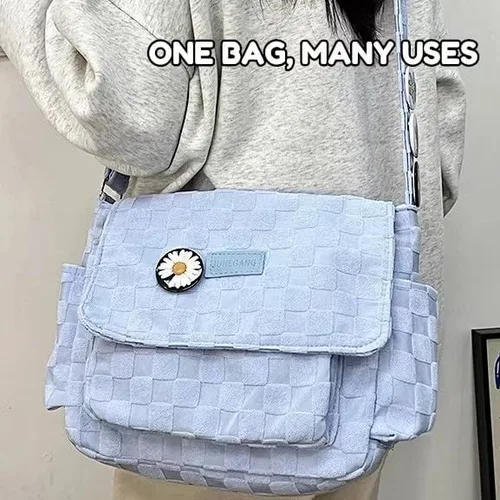 Vista 2 de Bolso bandolera clásico a cuadros para mujer, bolso cruzado vintage de lona, bolso kawaii, artículos esenciales de viaje