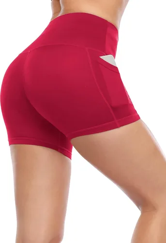 Vista 2 de CADMUS - Pantalones cortos deportivos de tiro alto para mujer, para yoga, acondicionamiento físico y correr, con bolsillos profundos