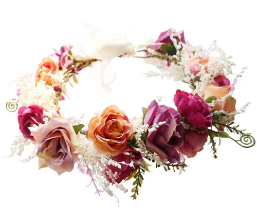 Vista 29 de Corona floral para mujer, diadema floral para el cabello, corona de flores, halo bohemio, fiesta, baile de graduación, fotos