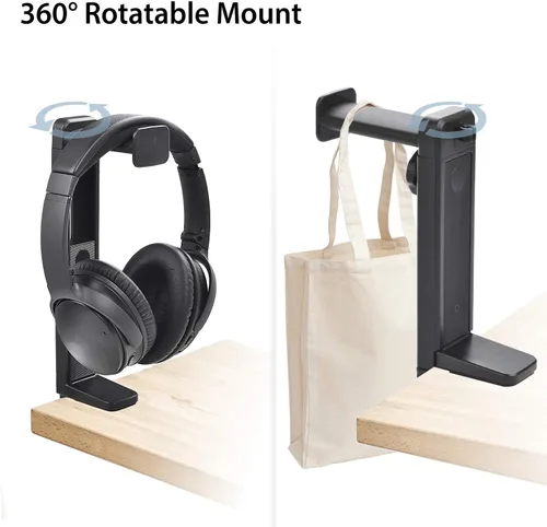 Vista 3 de NEETTO HS906 - Soporte para auriculares y colgador 2 en 1, soporte para auriculares para juegos sobre y debajo del escritorio, gancho de montaje