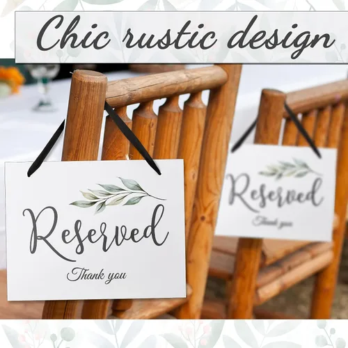 Vista 4 de Zonon 6 carteles reservados para sillas de boda colgantes con cinta, cartel de asiento de silla de boda, pancarta de papel para ceremonia, fiesta