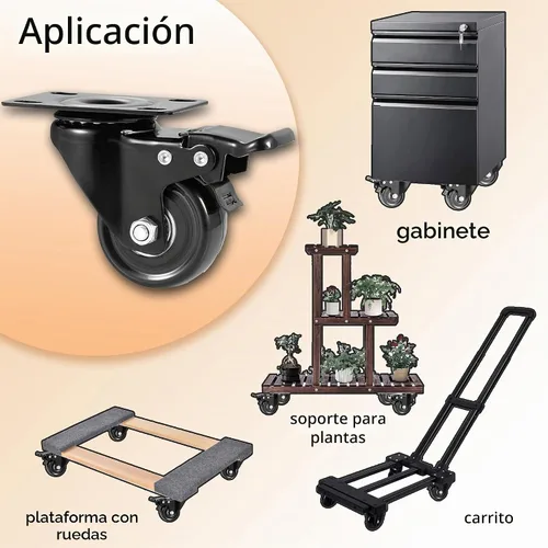 Vista 4 de Ruedas giratorias de 2 pulgadas, 600 libras, juego de 4 ruedas, ruedas de placa resistentes con rodamientos de bolas dobles, ruedas giratorias