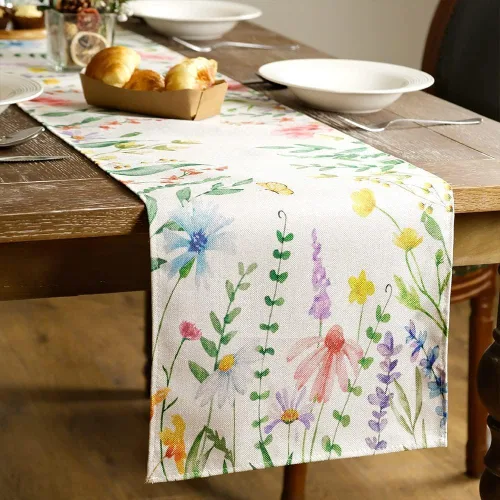 Vista 4 de GEEORY Camino de mesa de primavera de 13 x 72 pulgadas, acuarela floral de flores silvestres con mariposa, decoración de mesa rústica de granja
