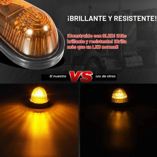 Vista 6 de Partsam Luz de cabina ámbar con forma de lágrima, 9 LED, 5 unidades, luz delantera y trasera superior para techo con paquete de cableado para Lente