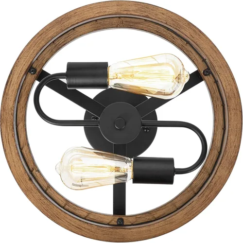Vista 8 de 2-Luz Lámpara de Techo de Granja con Montura Semi Empotrada, Lámpara de Techo de Madera Rústica para Pasillo, Cocina, Entrada, Vestíbulo