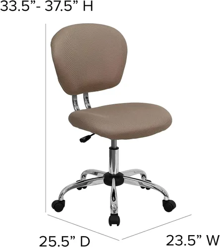 Vista 3 de Silla de trabajo de malla con respaldar medio Flash Furniture con brazos y base, Metal, Marrón café
