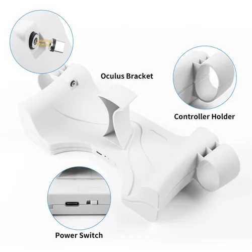 Vista 5 de VeeR Charging Dock for Quest 2VR Headset Charging Stand Compatible with Meta Quest 2 Accessories Wall Mount Charger Station USB-C Link Cable - White