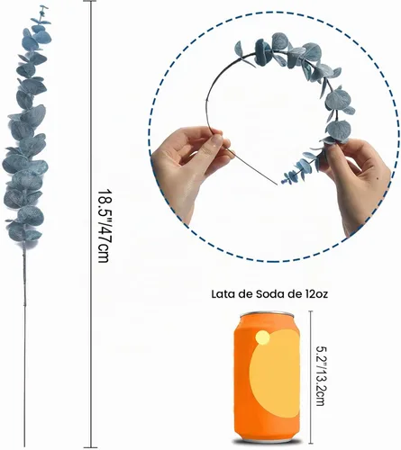 Vista 2 de 20 tallos artificiales de eucalipto de 18.5 pulgadas, hojas de Azul