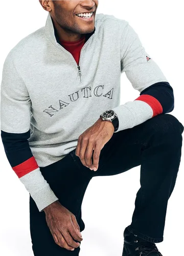 Vista 4 de Nautica Sudadera de bloque de color con cremallera de un cuarto de cremallera para hombre