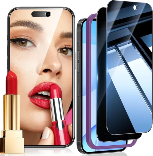 Vista 9 de WHPXJY Paquete de 2 + 3 protectores de pantalla de privacidad para iPhone 15 con protector de lente de cámara, antiarañazos, sin burbujas, fácil
