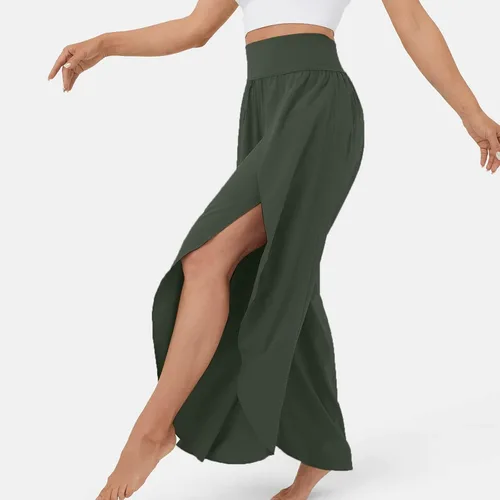 Vista 3 de Pantalones de pierna ancha con abertura y vuelo para mujer, pantalones de yoga de cintura alta, pantalones de pilates hippie, estilo bohemio
