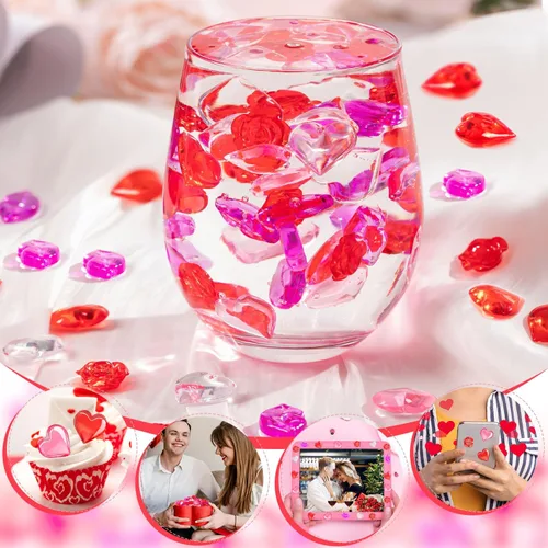 Vista 6 de 520 piezas de relleno de jarrón para el día de San Valentín, gemas de San Valentín con corazón rosa y rojo para centros de mesa, decoración de mesa