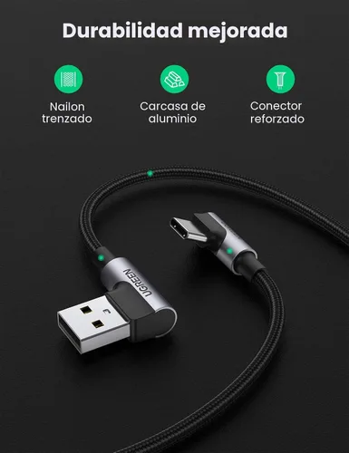 Vista 7 de UGREEN Cable USB a USB C de 90 grados, cable de carga rápida USB C compatible con iPhone 17/16/16 Plus/16 Pro/16 Pro Max/15/Samsung Galaxy