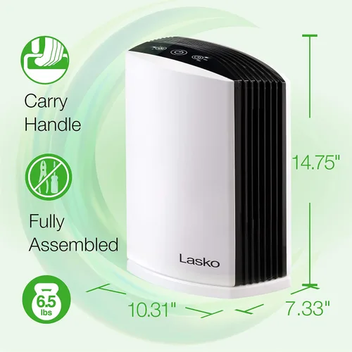Vista 5 de Lasko LP200 - Purificador de aire de escritorio HEPA con temporizador para un entorno doméstico más limpio y fresco, filtración de 2 etapas que