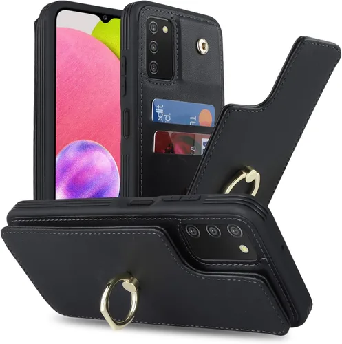 Vista 3 de Lipvina Funda para Samsung Galaxy A03s con tarjetero, Galaxy A03s Funda tipo cartera para mujer, tarjetero de crédito, soporte de anillo, fundas