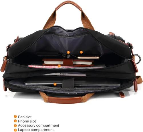 Vista 5 de CoolBELL Mochila convertible tipo mensajero, bolsa de hombro, funda para laptop, bolso de mano, maletín de negocios, mochila de viaje